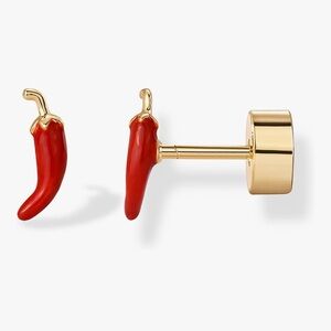 NEW 14K Gold Plated 925 Sterling Silver Posts Small Red Chili Pepper Earrings